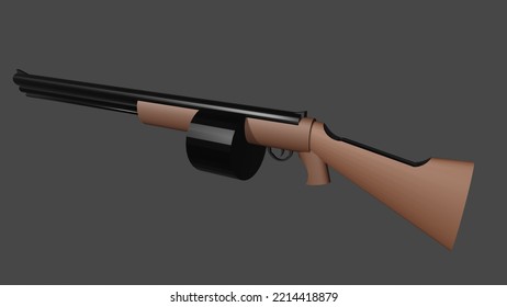 Concept, Model Of A Long Gun In 3D On A Gray Background.