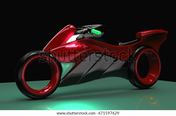 The concept of a motorcycle on black\
background 3D\
illustration
