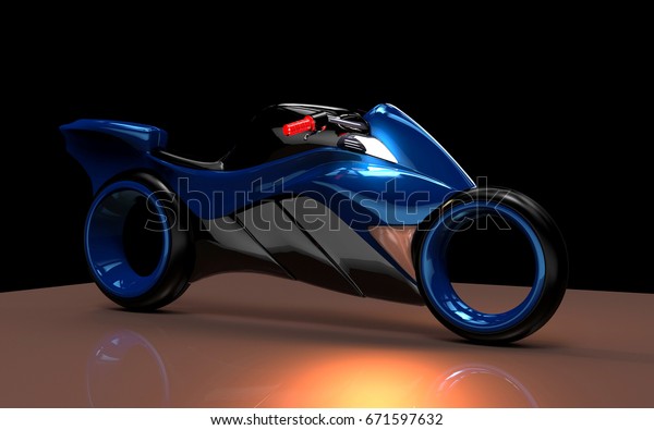 The concept of a motorcycle on black\
background 3D\
illustration