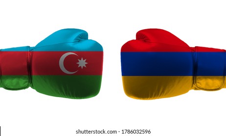 Concept Of The (nagorno Karabakh) Conflict Between Armenia And Azerbaijan With Two Boxing Glove. 3d Rendering