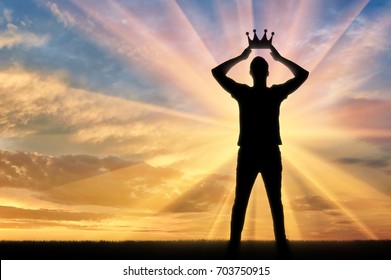 Concept Of Narcissism And Selfishness. Silhouette Of A Selfish And Narcissistic Man Reconciling His Own Crown