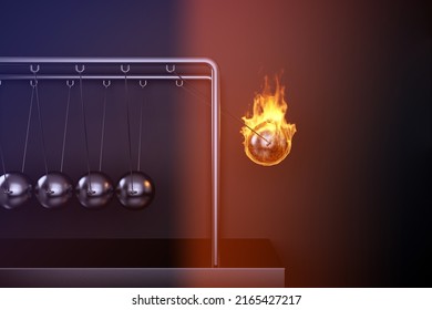 concept Newton's pendulum with one burning ball. 3d rendering