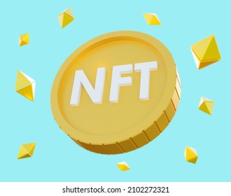 Concept Of NFT Non Fungible Token.Coins Minimal Design 3d Rendering Illustration