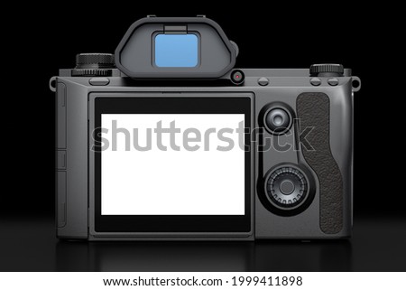 Concept of nonexistent DSLR camera isolated on a black background. 3D rendering and illustration of professional photography gear for live streaming and vlogging