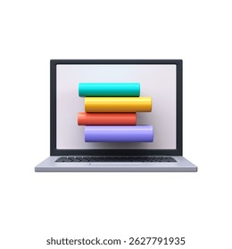 Concept of online learning or e books. Laptop with stack of books 3d. 3D Illustration