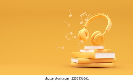 Concept for online music, radio, listening to podcasts, books at full volume. Wireless headphones with smartphone and flying notes - 3d render. Digital illustration for mobile music app, song. - Powered by Shutterstock