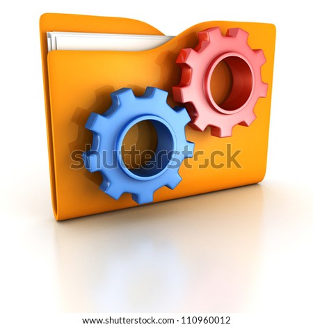 concept orange office folder with working blue and red gears Foto d'archivio © 
