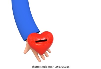 Concept of Patronage and Donation. Hand holds a moneybox in the shape of a heart. 3d illustration on white background. - Powered by Shutterstock