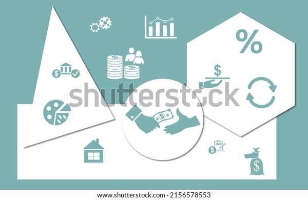 Concept of personal loan with icons on\
geometric shapes\
background