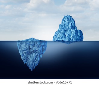 Concept Of Perspective As A Business Metaphor For Comprehension And Vision Of Discovery And Reality As A Big And Small Iceberg Symbol As A 3D Illustration.