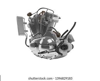 Concept Petrol Engine Motorcycle Two Cylinder Gear Box 3d Renderer On White Background No Shadow