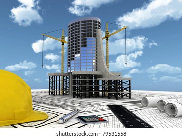 Concept Of Planning, Constructing And Building A Commercial Building Project