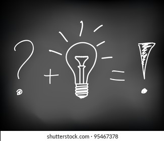 Concept of problem solving with a brilliant idea of incandescent light bulb drawn on black chalkboard