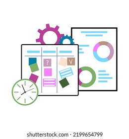 Concept Process Management To Do Task, Reach To Goal In Business, Planning And Control Project, Scrum Board For Solution, Backlog And Appointment, Result And Feedback Illustration