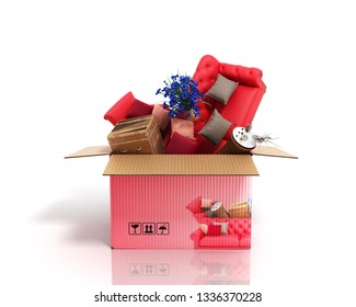 Concept Of Product Categories Furniture And Decor In The Box On White Background 