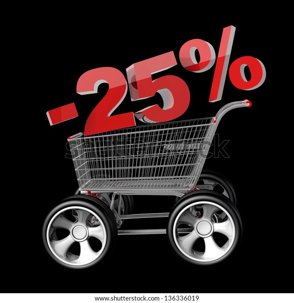 Concept SALE discount percent.\
shopping cart with big car wheel High resolution 3d\
render