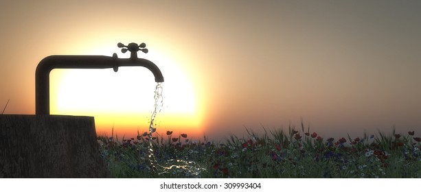concept of scarcity of water faucet with a drop of water