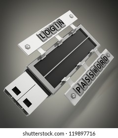 CONCEPT. Secure usb key device with password and login High resolution 3d render