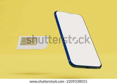 the concept of selecting a SIM card for a smartphone. SIM card and smartphone on a yellow background. 3D render.