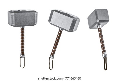 Concept Set hammer of Thor on a isolated background.3d render
