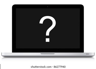 Concept shot of a modern notebook with a question mark. Confusion, Assistance Concept.