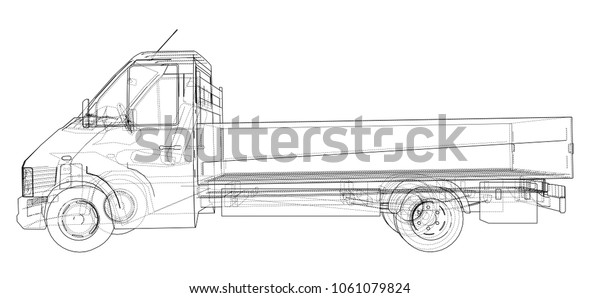 Concept small truck sketch. 3d illustration.\
Wire-frame style