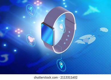 Concept With Smartwatch - 3d Rendering Isometric