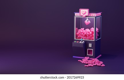Concept for social media. Claw machine full of likes. Arcade game. 3d render