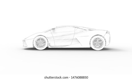 Concept Sports Car Sketch Rendering Isolated In White Background