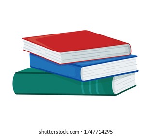 Concept stack book school stuff isolated on white, cartoon illustration. Study material school and university textbook, volume.