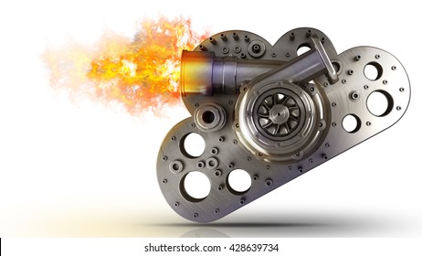 concept. steel cloud turbocharger of car isolated on white background. High resolution 3d