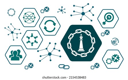 Concept of strategic alliance with icons in hexagons