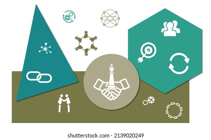 Concept of strategic alliance with icons on geometric shapes background