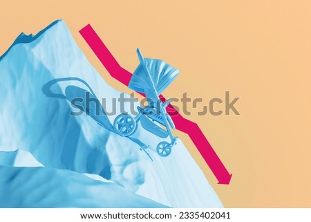 Concept - stroller is felling down. The problems of demographics - decrease of newborns, the decrease of fertility, and a decrease in the birth rate. 
