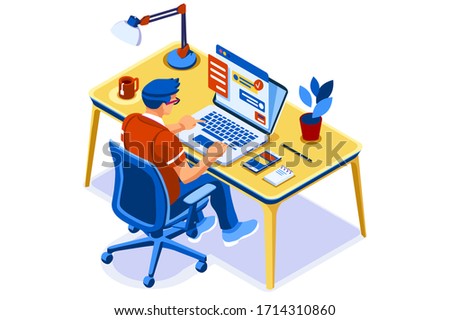 Concept of study, studying student characters studying online. Studying at home, distance learning concept. Distance education concepts, educational homes internet for students illustration.