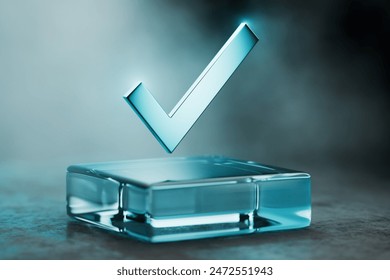 Concept of technology approval, digital verification. Choice Concept. Vote. Choice. Right to choose. Voting flag. Checkbox. Referendum. Democratic elections. List. Change of power. 3d render.