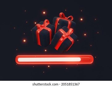 The Concept That The Black Friday Event Is Coming Soon. Progress Bar Loading. With Gifts On A Dark Background . 3d Rendering