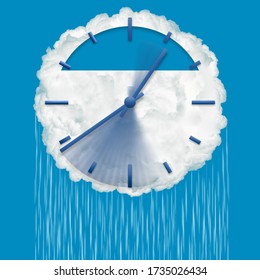 The Concept Of Time Passing Quickly. 
Clock Shaped Cloud With Fast Hands. 3d Render