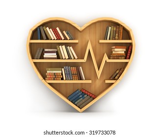 Concept Of Training. Wooden Bookshelf In Form Of Heart. Science About Human. Medicine. A Human Have More Knowledge About Health. The Library Of Knowledge About Medicine. Cardiology.