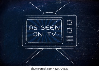 Concept Of Tv Ads And Marketing: Old Style Television With Text As Seen On Tv