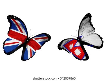 Concept Two Butterflies Uk Nepal Flags Stock Illustration 342039860 ...