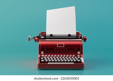 the concept of typed text on a typewriter. a red typewriter with a sheet of paper. 3D render. - Powered by Shutterstock