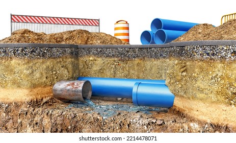 Concept Of Underground Pipes Renovation,  3d Illustration