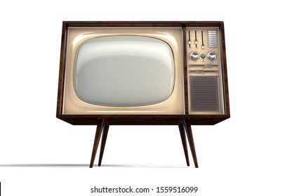 A Concept Vintage Tv From The Seventies Made Of Plastic Chrome And Wood On An Isolated White Studio Background - 3D Render