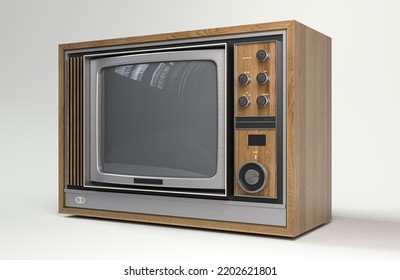 A Concept Vintage Tv From The Seventies Made Of Plastic Chrome And Wood On An Isolated White Studio Background - 3D Render