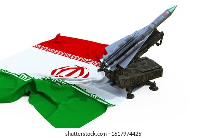 Concept Of War Between USA And Iran. 3d Illustration Iran Flag And Missile For The Concept:  War As America.