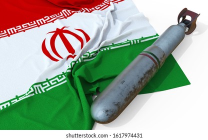 Concept Of War Between USA And Iran. 3d Illustration Iran Flag And Nuclear For The Concept:  War As America.