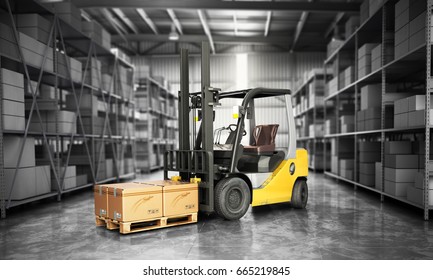 倉庫のコンセプト大きな倉庫の配送背景にフォークリフト3dイラスト のイラスト素材 Shutterstock