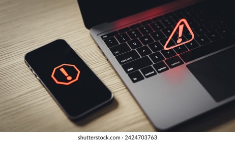 Concept warning of hacking crimes committed through cell phones and computers. 3d rendering