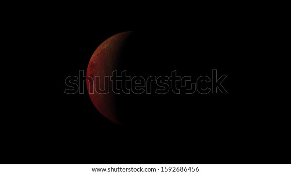 Concept3-P1 Scenery of Realistic Lunar Eclipse\
from Space. High detailed 3D\
rendering.